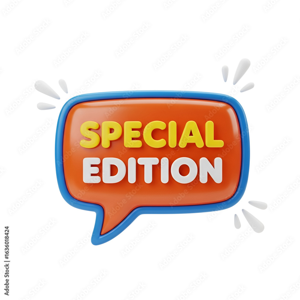 Poster 3d render sales icon - 3d icon of special edition text in a speech bubble, isolated on transparent b