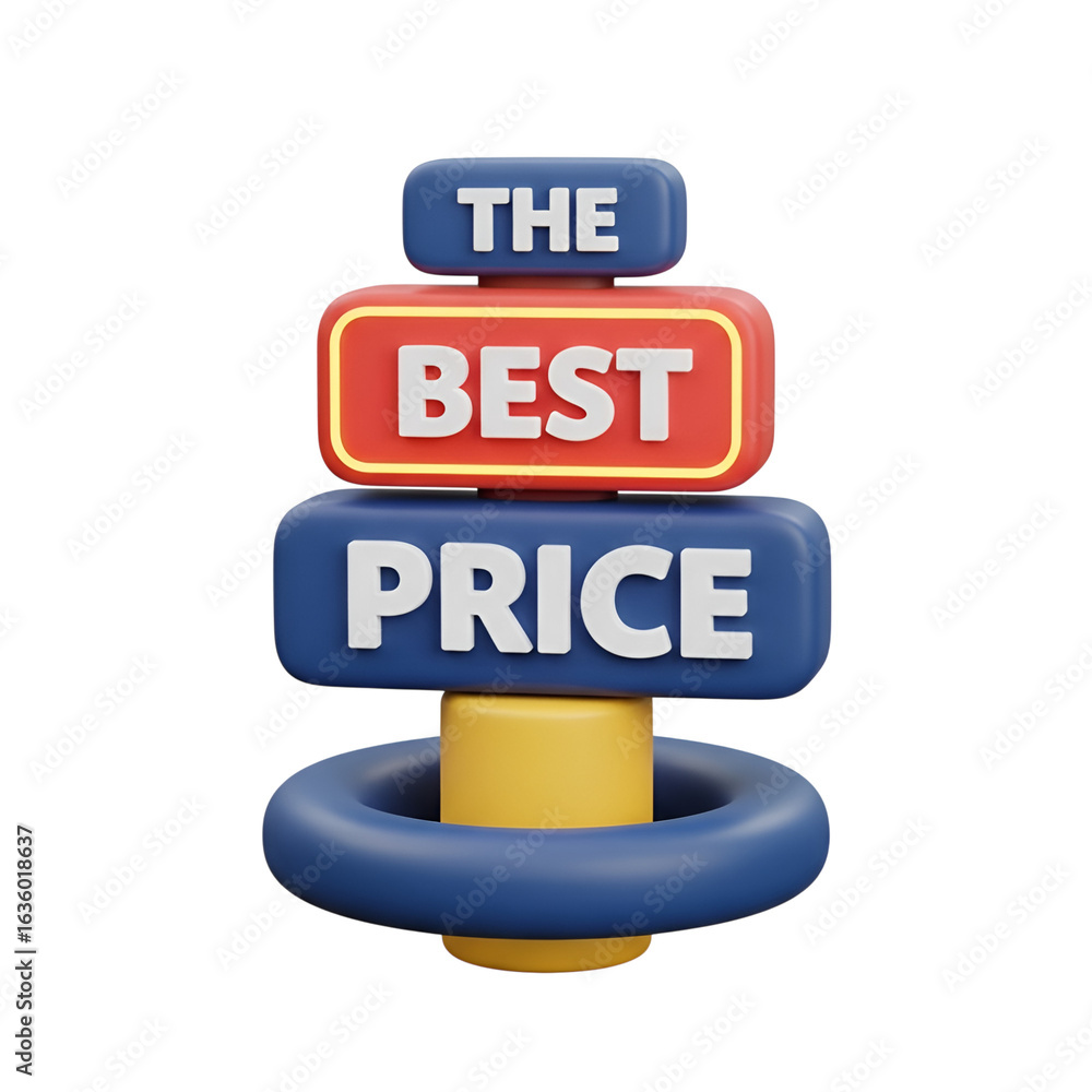 Poster 3d render sales icon - 3d icon of the best price text isolated on transparent background