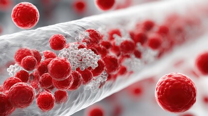 Fototapeta premium Blood vessel cross-section with glucose molecules and sugar crystals in hyperglycemia