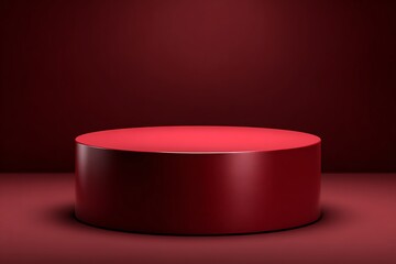 3D dark red thin cylinder platform on matching dark red background