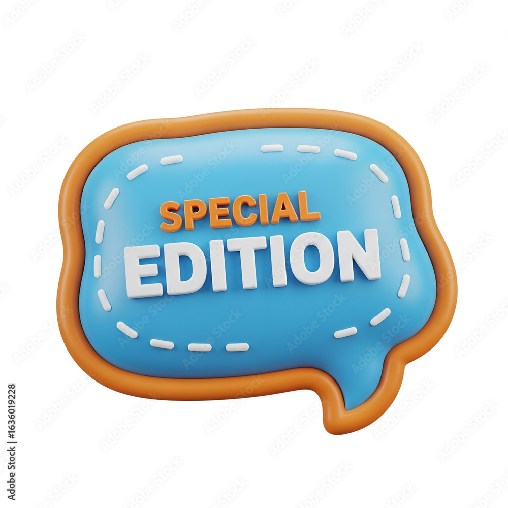 Poster 3d render sales icon - 3d icon of special edition text on a blue speech bubble isolated on transpare