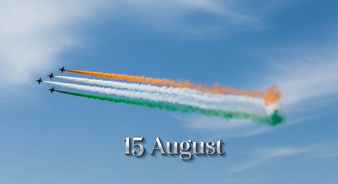 Fototapeta Jet planes with tricolor smoke trails celebrating India's 15 August Independence Day.