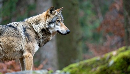 Fototapeta premium Gray wolf in a forest setting