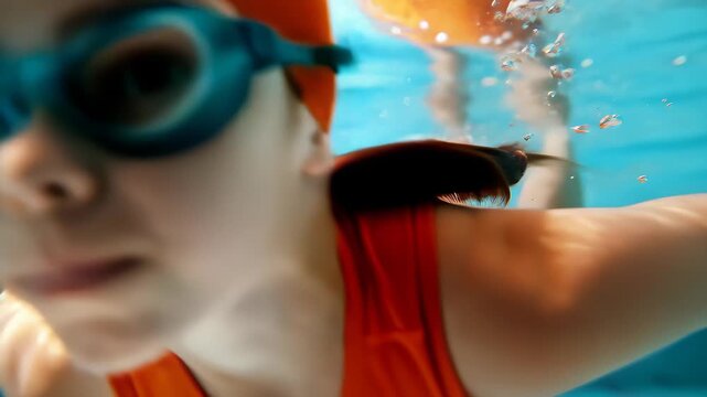 A young swimmer ready to dive into the refreshing water, showcasing determination and the love for swimming as an essential part of youth sports and exercise.