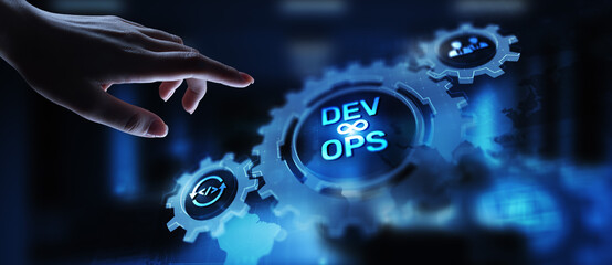 DevOps Agile development concept on virtual screen.