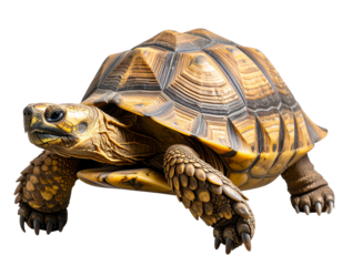 Perched Raven with Head Turned Backward, Close-Up Profile, Transparent PNG - Land Turtle Crawling Forward with Visible Shell Texture, Side Profile, Transparent PNG