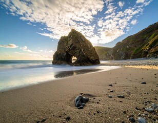 Coastal rock arch at sunset