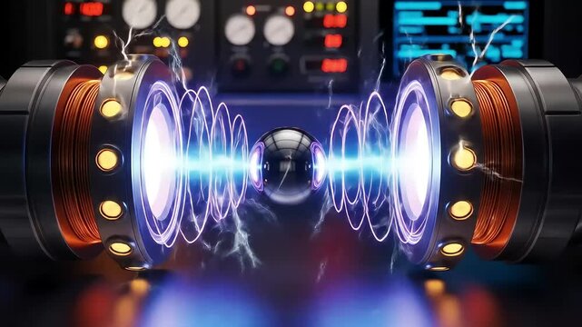 Futuristic device levitating a sphere with energy beams