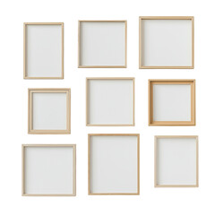 Empty picture frames arranged in a grid pattern. isolate on transparent background