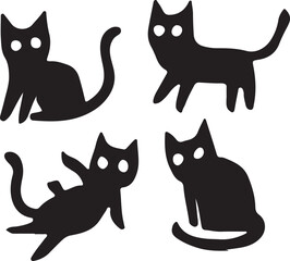 Four cute black cat silhouettes with bright white eyes