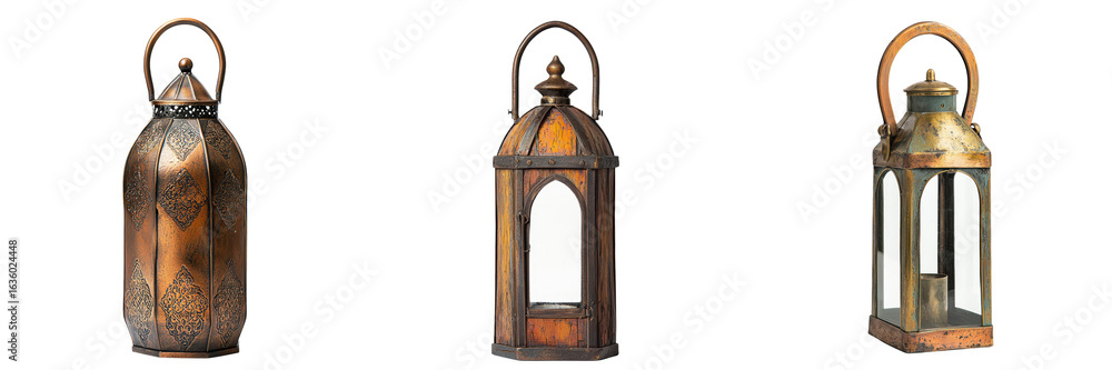 Poster decorative lanterns with intricate designs. isolate on transparent background