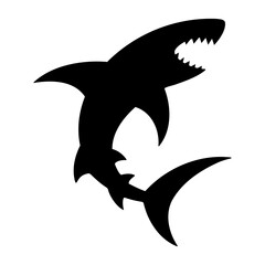Shark silhouette with open mouth and sharp teeth