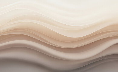 Abstract composition featuring wavy flowing patterns in soft gradients of beige, brown, and white, creating a fluid and elegant visual texture.