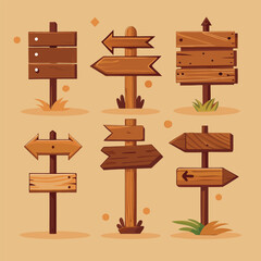 Set of Wooden Signpost Icons 
