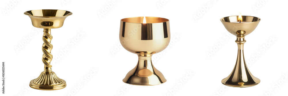 Poster three elegant candle holders in varying styles. isolate on transparent background