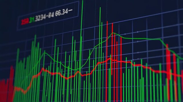 Dynamic Stock Market Chart: Red and Green Candlestick Visualizing Financial Trends - Powered by Adobe