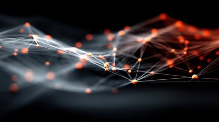 Abstract network of glowing red/white spheres interconnected on a dark background