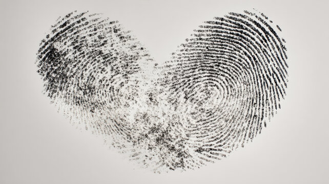 Mixed-race fingerprints forming heart shape, unique identity