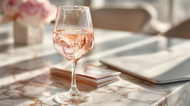 Wine goblet spills ros onto legal documents in bright boardroom