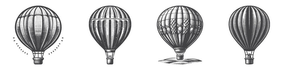 Vintage Hand-Drawn Hot Air Balloon Illustration, Adventure Engraved Vector for Travel and T-Shirt Design