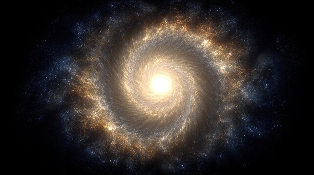 Swirling celestial vortex with bright core and nebulous spiral arms on dark void