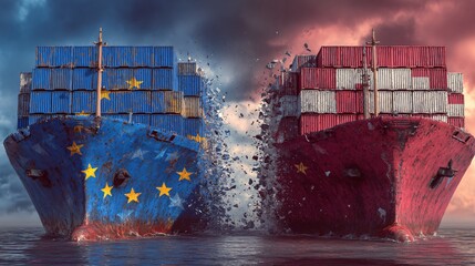 EU United States Trade Conflict and European Union Partnership Illustration