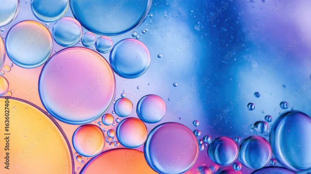 Poster colorful bubbles floating in a vibrant liquid background, creating an abstract and artistic visual e