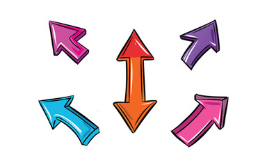 Glossy 3D Colorful Arrows in Multiple Directions &ndash; Stylized Vector Icons on Black
