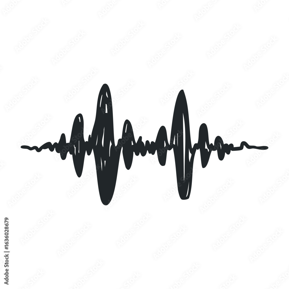 Poster black sound wave pattern on white background featuring dynamic audio frequencies. vector illustratio