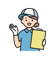 ファイルを持つ女性スタッフ　業者　配送　配達　引越し　　業者　男女　上半身　イラスト素材 