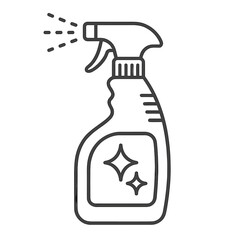 Cleaning Spray Icon. Line style icon of a cleaning spray bottle: trigger nozzle, clear liquid level, ergonomic bottle shape, label