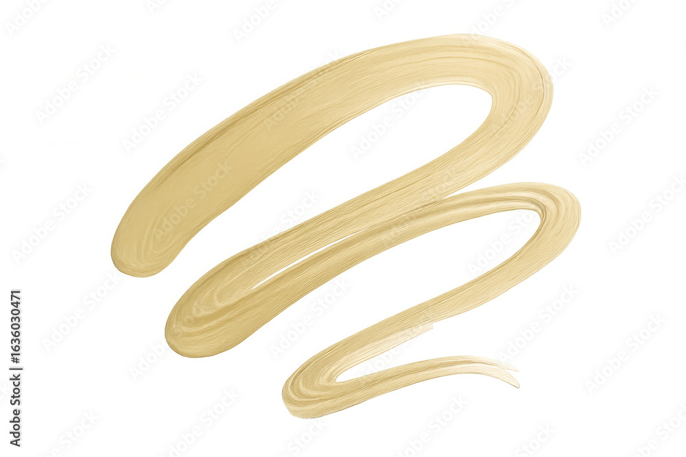 Poster golden paint brush stroke forming a wavy line on a transparent background, ideal for adding a touch 