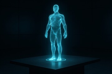 Futuristic holographic human anatomy display in blue light