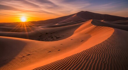 Sunset Hues Over the Sahara Desert Golden Sands and Serene Beauty
