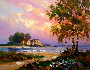 Coastal sunset landscape painting