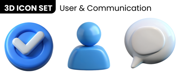 Social User Group Chat Verified 3D Icon Set Cartoon Plastic Style