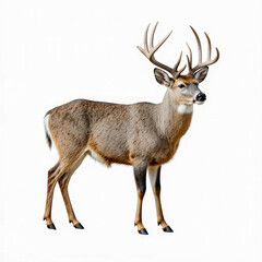 Fototapeta premium Majestic Deer: A full shot of a stately deer with impressive antlers, highlighting the animal's natural beauty and presence, captured with striking detail.