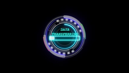 Data transfer text effect technology.File transfer between folders, document concept neon circle with animation encrypted data transfer text flickering digital interface on screen black background. - Powered by Adobe