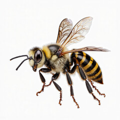 Intricate Honeybee Portrait: A stunning macro view of a honeybee in exquisite detail, showcasing its patterned stripes, delicate wings, and multifaceted eyes.