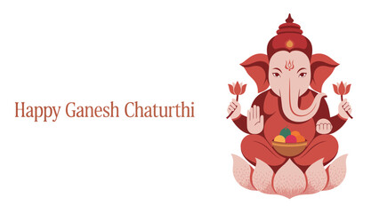 Lord Ganesha in Lotus Pose Holding Lotus Flowers and Sweets with Blessing Gesture and Red-Pink Tones for Ganesh Chaturthi Celebration