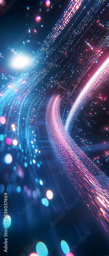Poster futuristic data stream flowing in cyberspace with light trails