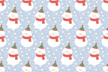 christmas seamless pattern with snowman and snowflakes