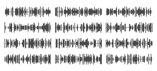 Audio wave tune print, voice message, podcast audio recording. Vector audio player soundwave visualization or voice message sound wave. Podcast audio streaming. Music, sound concept.