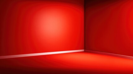 Obraz premium A vibrant red interior corner showcasing smooth walls and a subtle light reflection, ideal for modern design themes