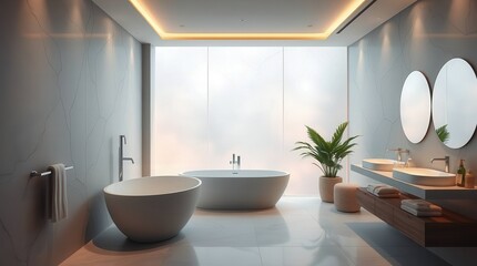 modern bathroom interior with white furniture