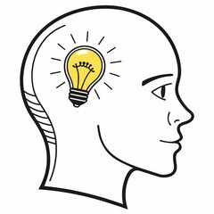 A head with a light bulb inside, isolated on white background