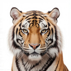 Fototapeta premium Magnificent Tiger Portrait: A captivating close-up portrait of a majestic tiger, showcasing its striking orange and black striped fur pattern, intense gaze, and regal demeanor.