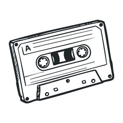 Obraz premium Retro audio cassette tape illustration with detailed sketch style. Vector illustration