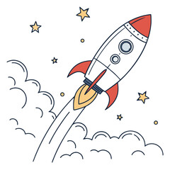 Hand drawn rocket ship in flight isolated on white background a vintage style illustration of space exploration and adventure © MST SABLRON