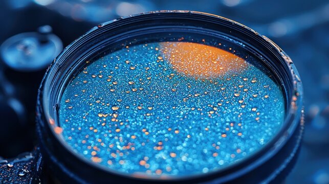 Lens view blue sparkle and orange light bokeh - Powered by Adobe